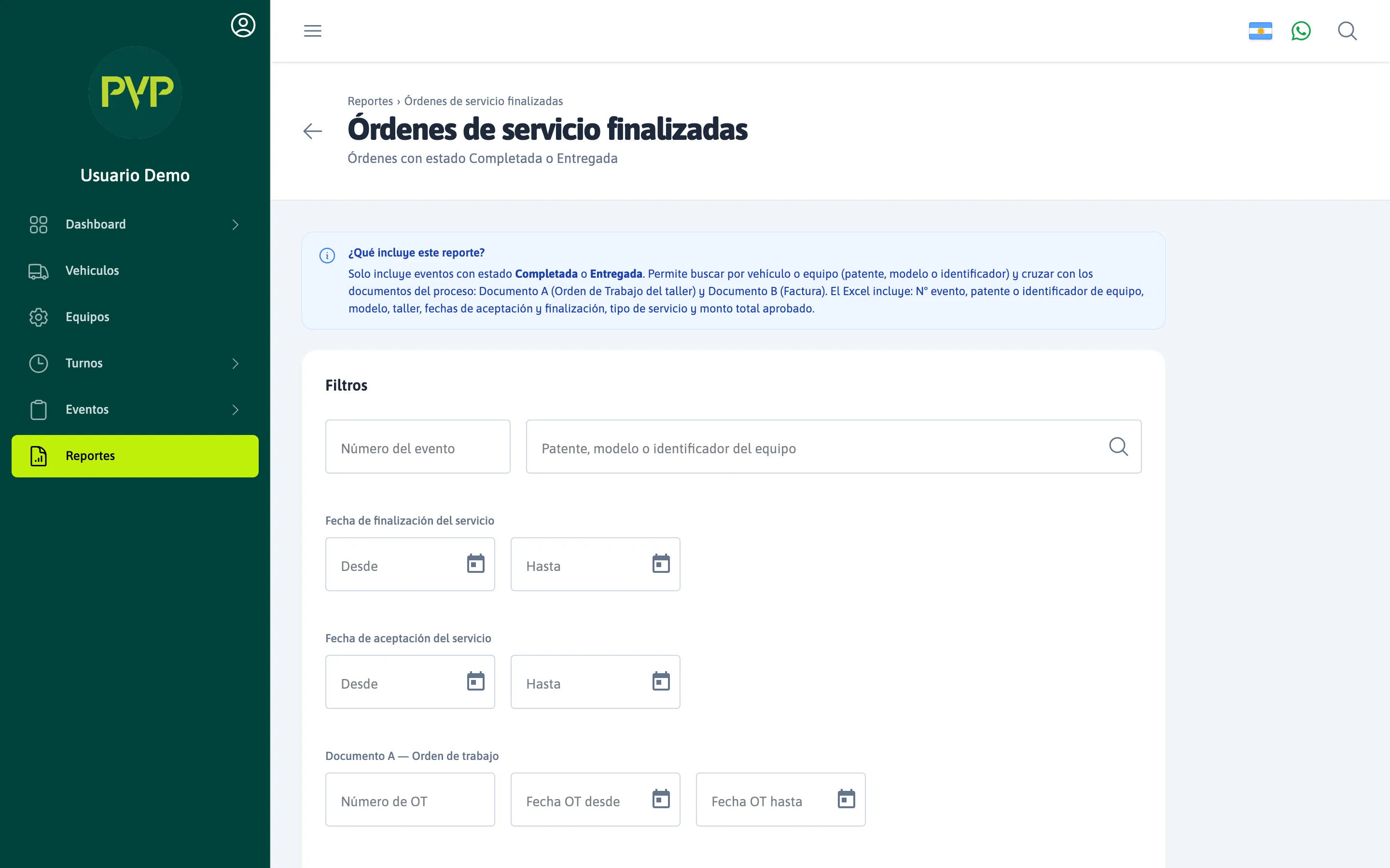 Reporte — Órdenes de servicio finalizadas
