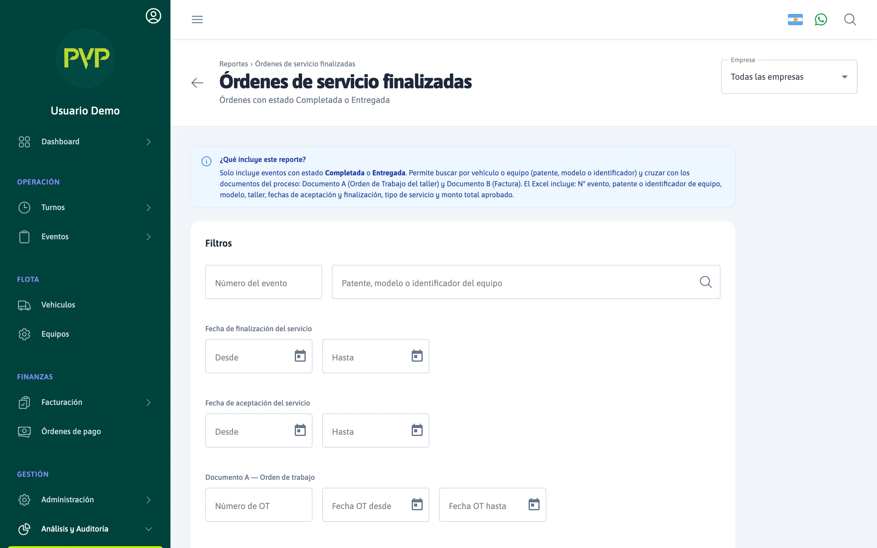 Reporte — Órdenes de servicio finalizadas