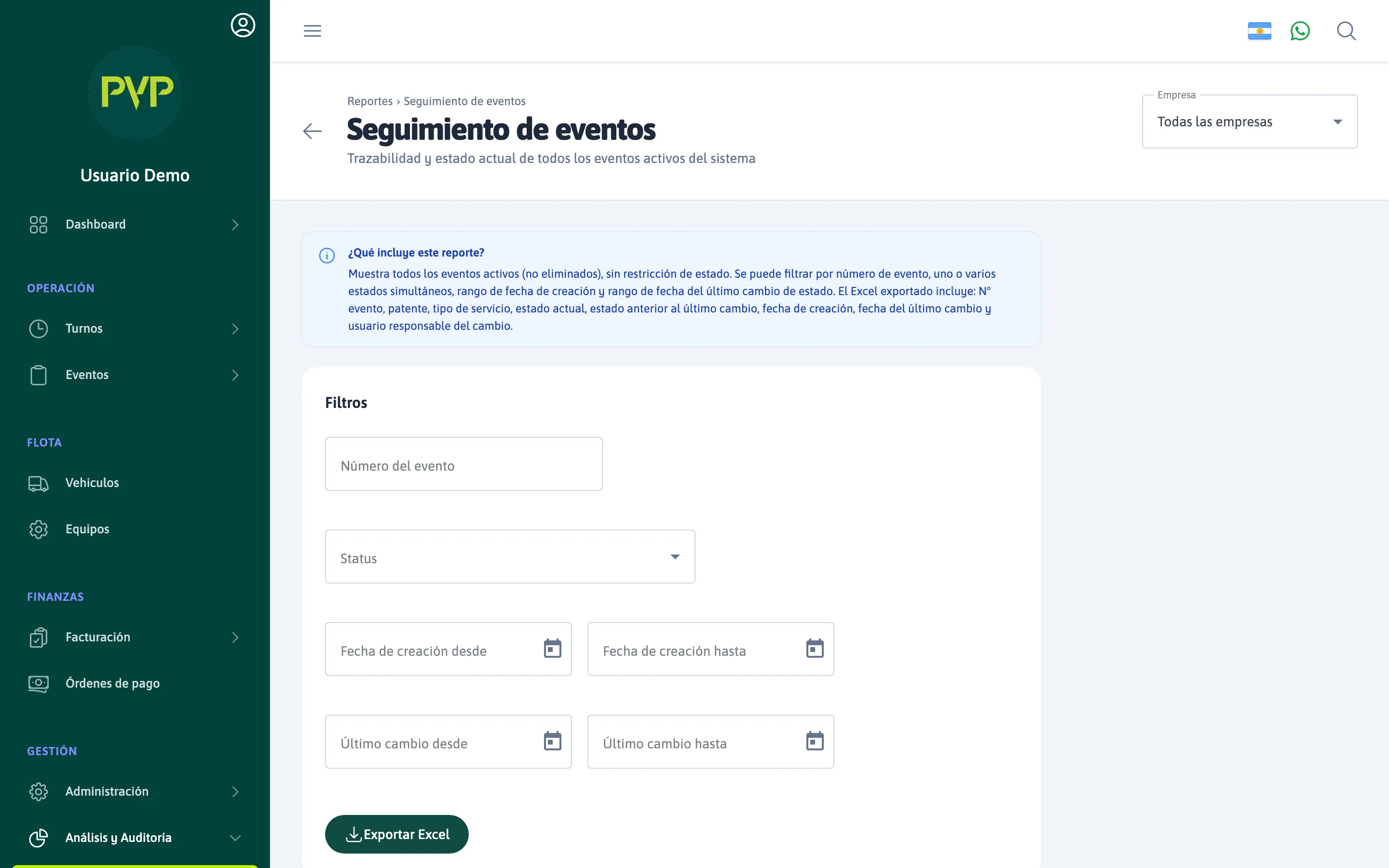 Reporte — Seguimiento de eventos