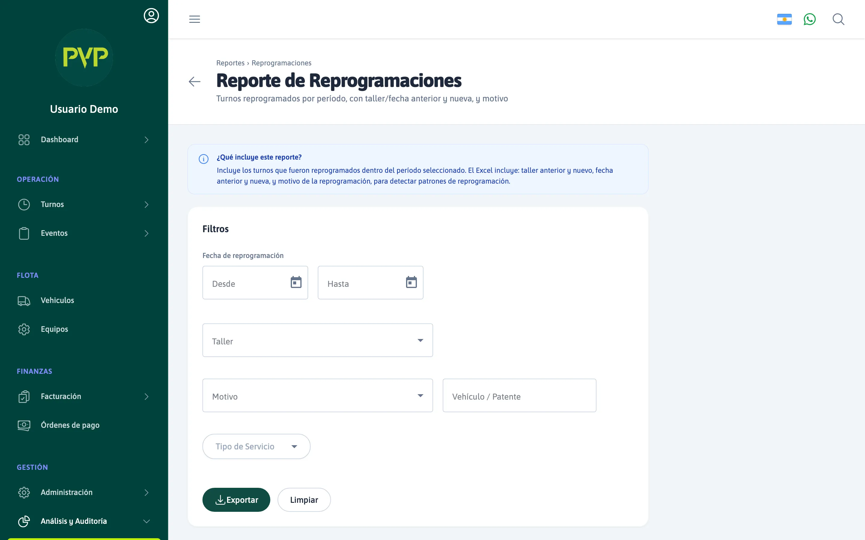 Reporte — Reprogramaciones